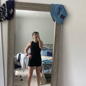 Basic black mini dress, ruching on the side